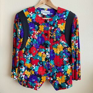 VTG Executive by Brenner size 9/10 Floral Quilt Vest Top 3/4 Sleeves 90s Retro